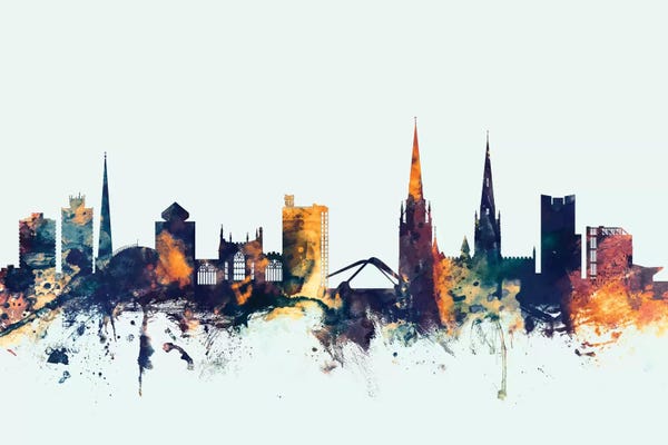 Coventry: Blue Background Skyline Of Coventry, England, United Kingdom by Michael Tompsett