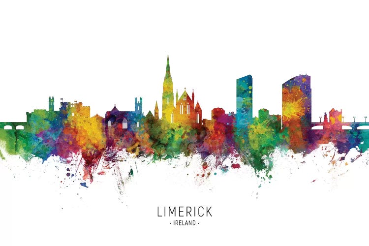 Limerick Ireland Skyline City Name by Michael Tompsett wall art