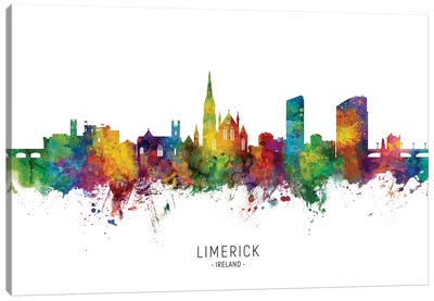 Limerick Ireland Skyline City Name Canvas Art Print - Ireland Art