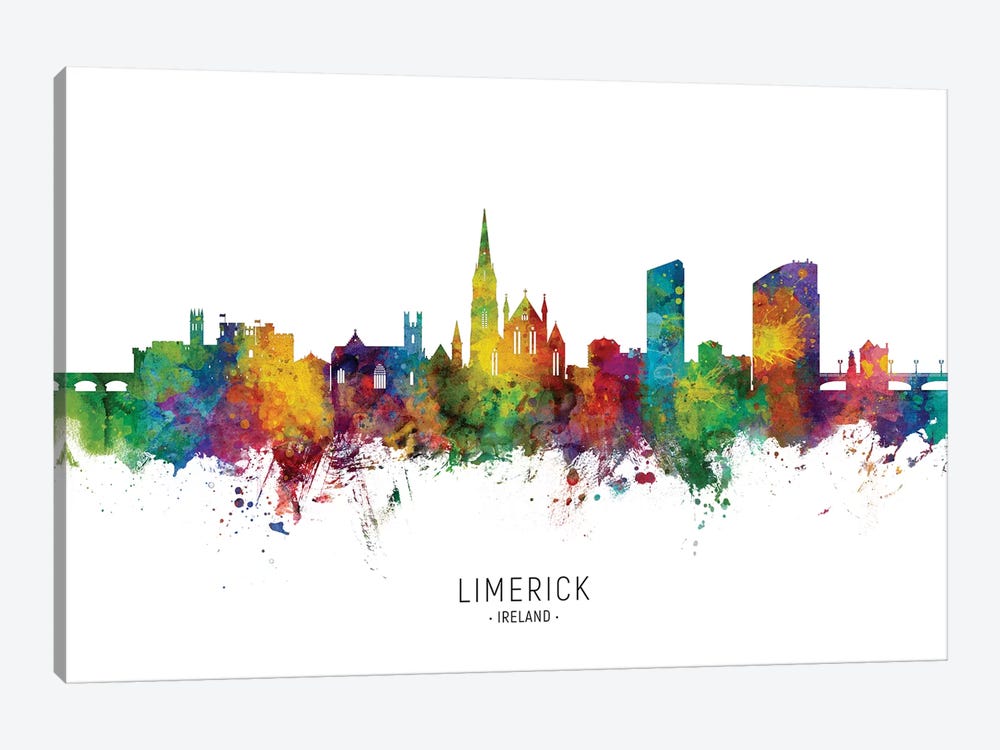 Limerick Ireland Skyline City Name by Michael Tompsett 1-piece Canvas Artwork