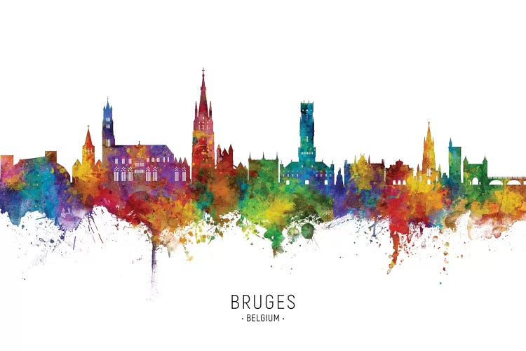 Bruges Belgium Skyline City Name by Michael Tompsett wall art