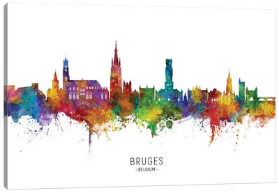 Bruges Belgium Skyline City Name Canvas Art Print - Belgium