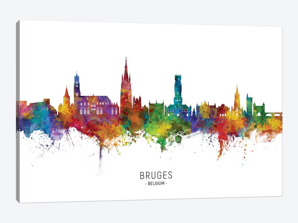 Bruges Belgium Skyline City Name by Michael Tompsett 1-piece Canvas Art Print