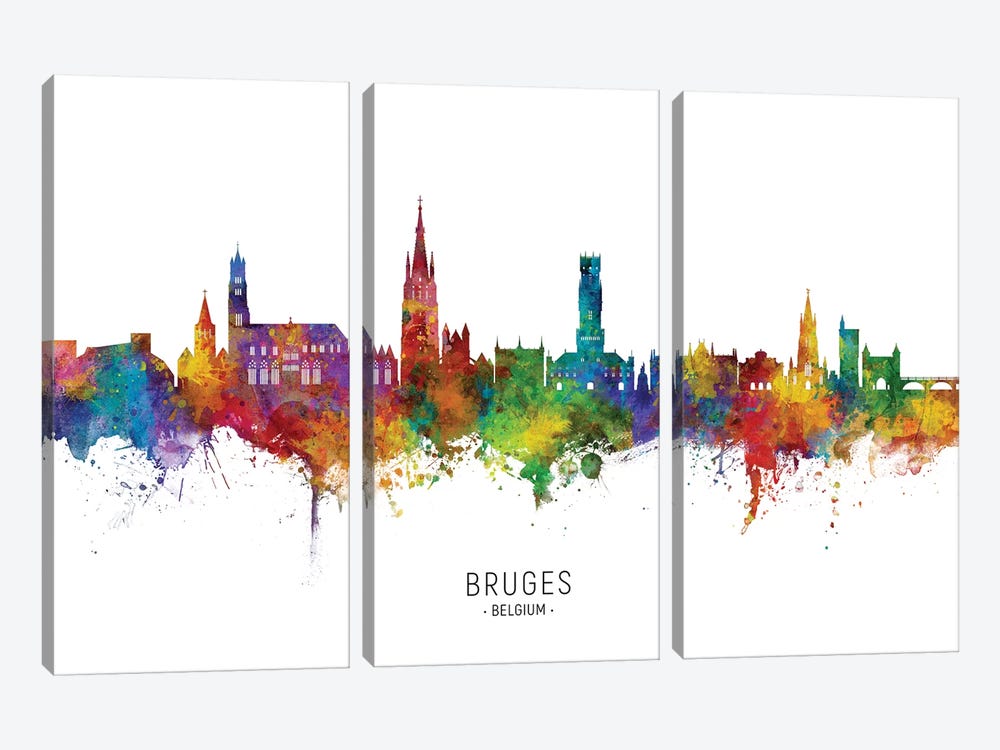Bruges Belgium Skyline City Name by Michael Tompsett 3-piece Canvas Print