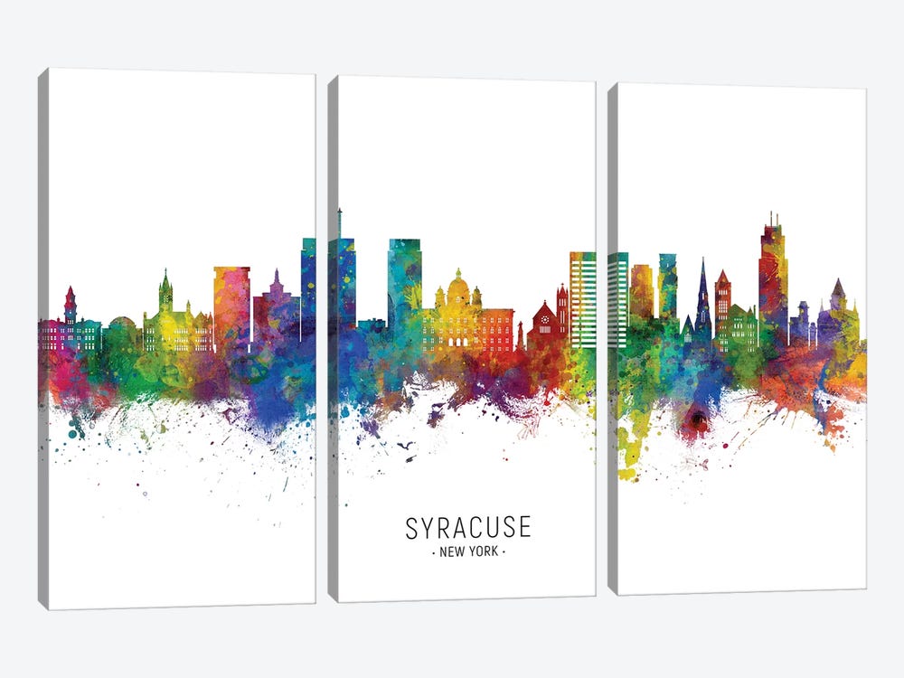 Syracuse New York Skyline City Name by Michael Tompsett 3-piece Canvas Artwork