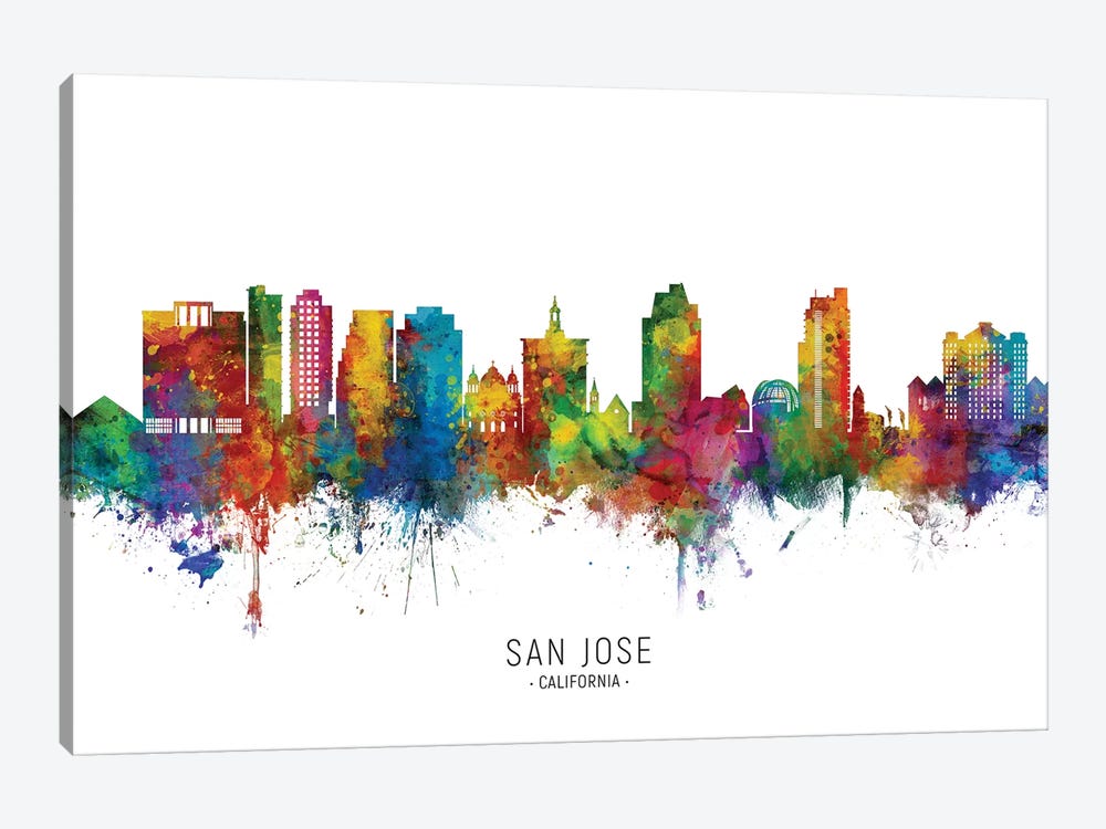 San Jose California Skyline City Name by Michael Tompsett 1-piece Art Print