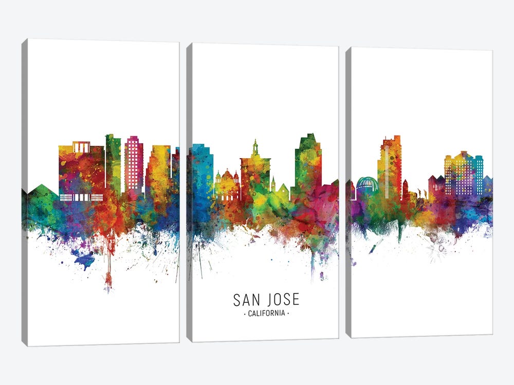 San Jose California Skyline City Name by Michael Tompsett 3-piece Art Print