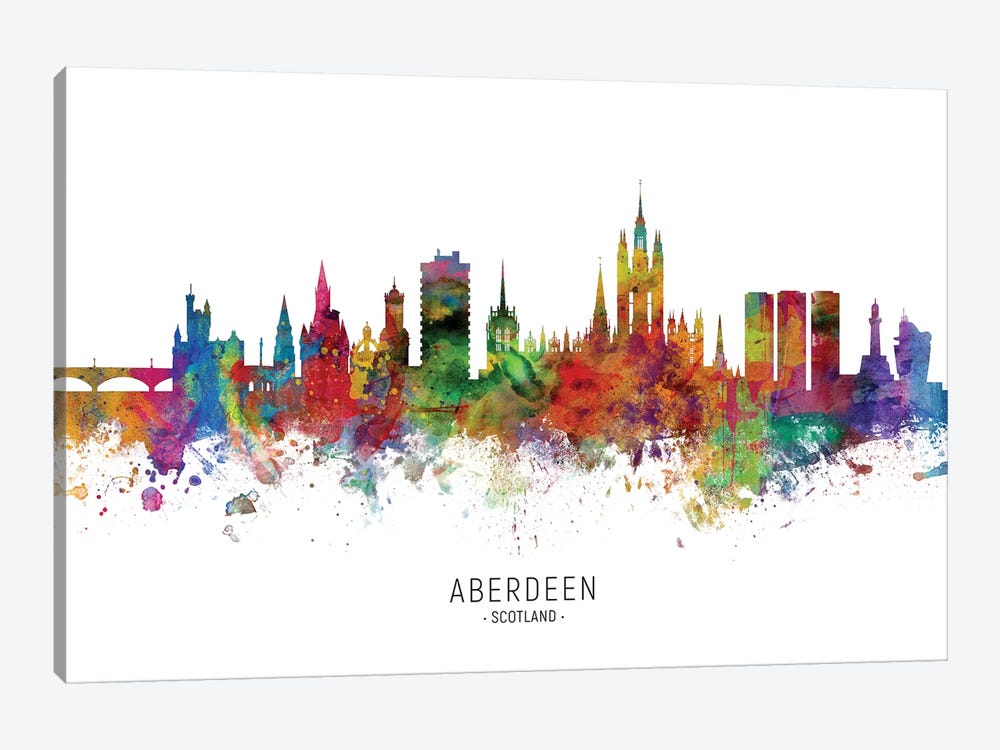 Aberdeen Scotland Skyline City Name by Michael Tompsett 1-piece Canvas Artwork