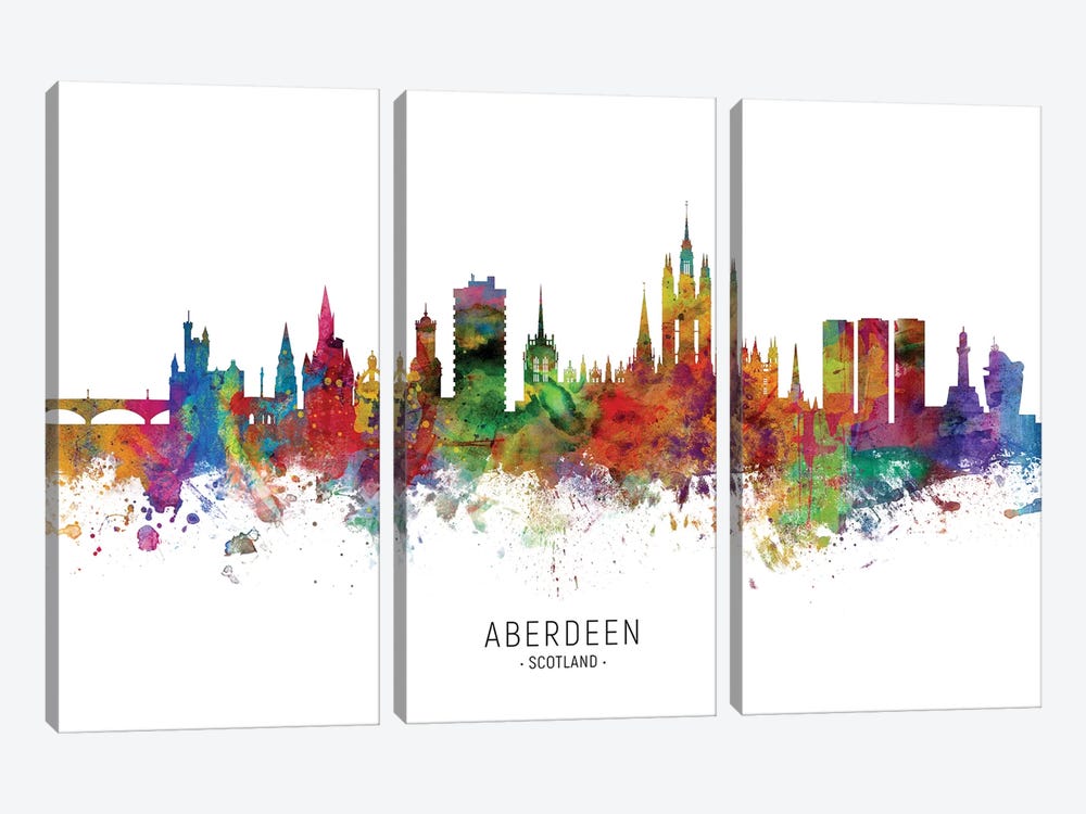 Aberdeen Scotland Skyline City Name by Michael Tompsett 3-piece Canvas Art