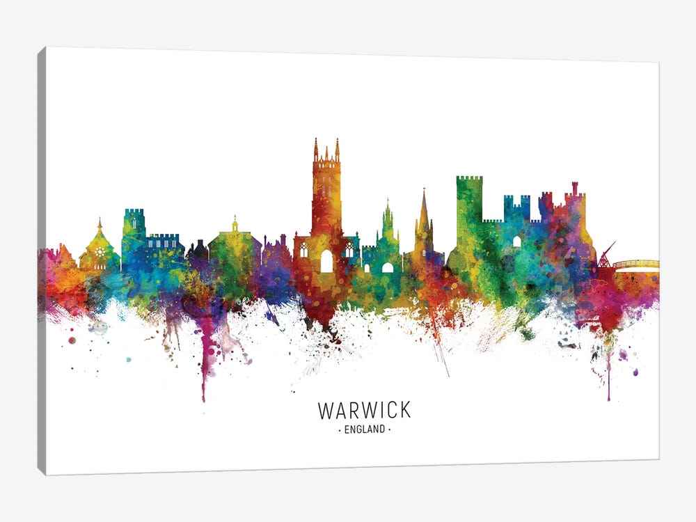 Warwick England Skyline City Name by Michael Tompsett 1-piece Canvas Wall Art
