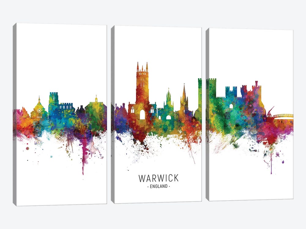 Warwick England Skyline City Name by Michael Tompsett 3-piece Canvas Wall Art