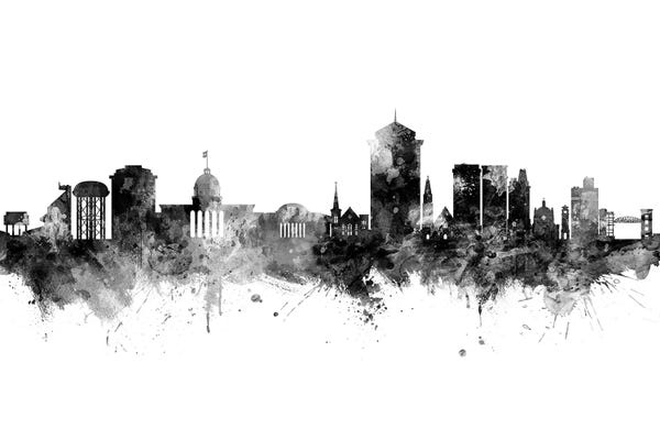 Alabama: Montgomery Alabama Skyline Black And White by Michael Tompsett