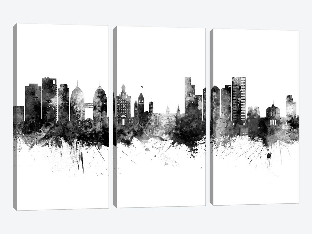 Oakland California Skyline Black And White by Michael Tompsett 3-piece Canvas Print