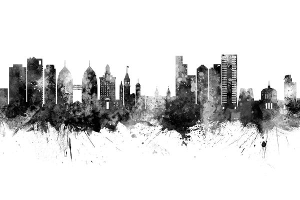 Oakland: Oakland California Skyline Black And White by Michael Tompsett