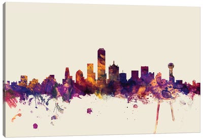 Dallas, Texas, USA On Beige Canvas Art Print - Dallas Skylines