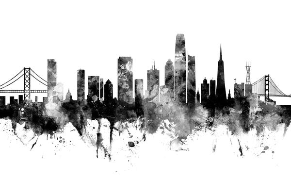 San Francisco Skylines: Black And White San Francisco California Skyline by Michael Tompsett