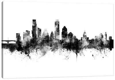 Austin Texas Skyline Black And White Canvas Art Print - Black & White Graphics & Illustrations