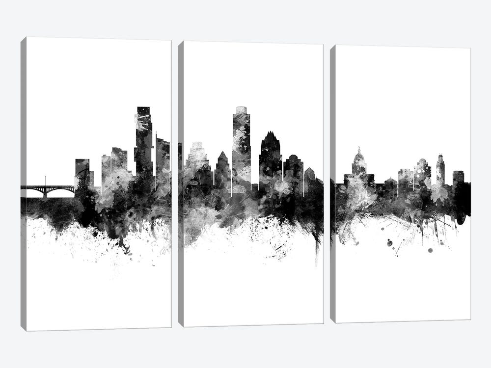 Austin Texas Skyline Black And White by Michael Tompsett 3-piece Canvas Wall Art