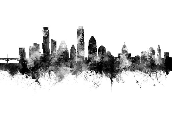 Large Black & White Art - Canvas Prints: Austin Texas Skyline Black And White by Michael Tompsett