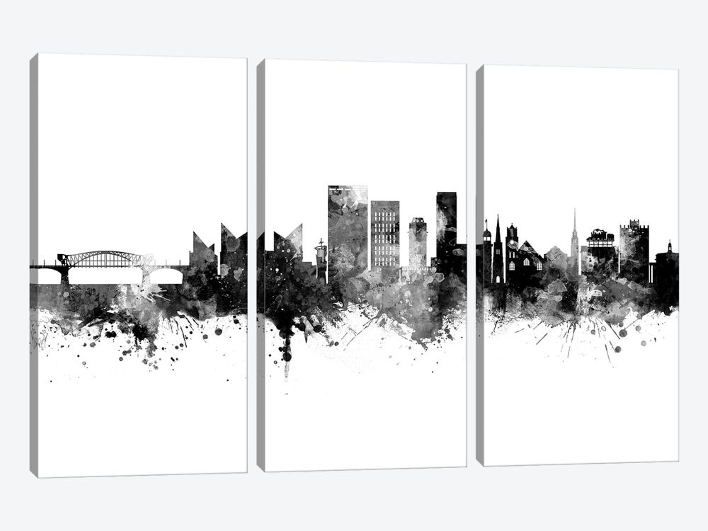 Chattanooga Tennessee Skyline Black And White by Michael Tompsett 3-piece Art Print
