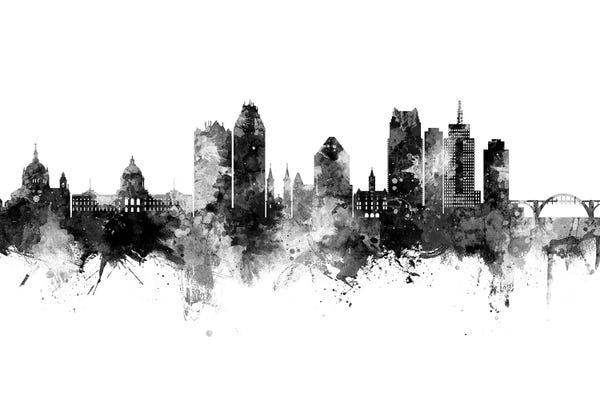 Minnesota: Saint Paul Minnesota Skyline Black And White by Michael Tompsett