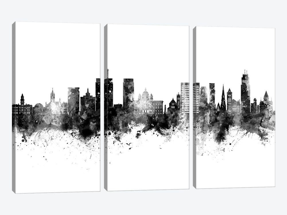 Syracuse New York Skyline Black And White by Michael Tompsett 3-piece Canvas Art