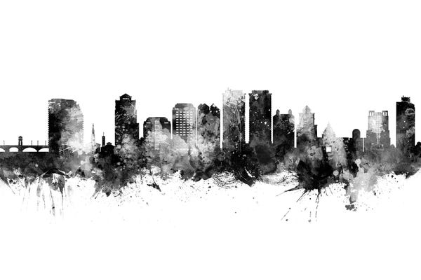 Florida: West Palm Beach Florida Skyline Black And White by Michael Tompsett