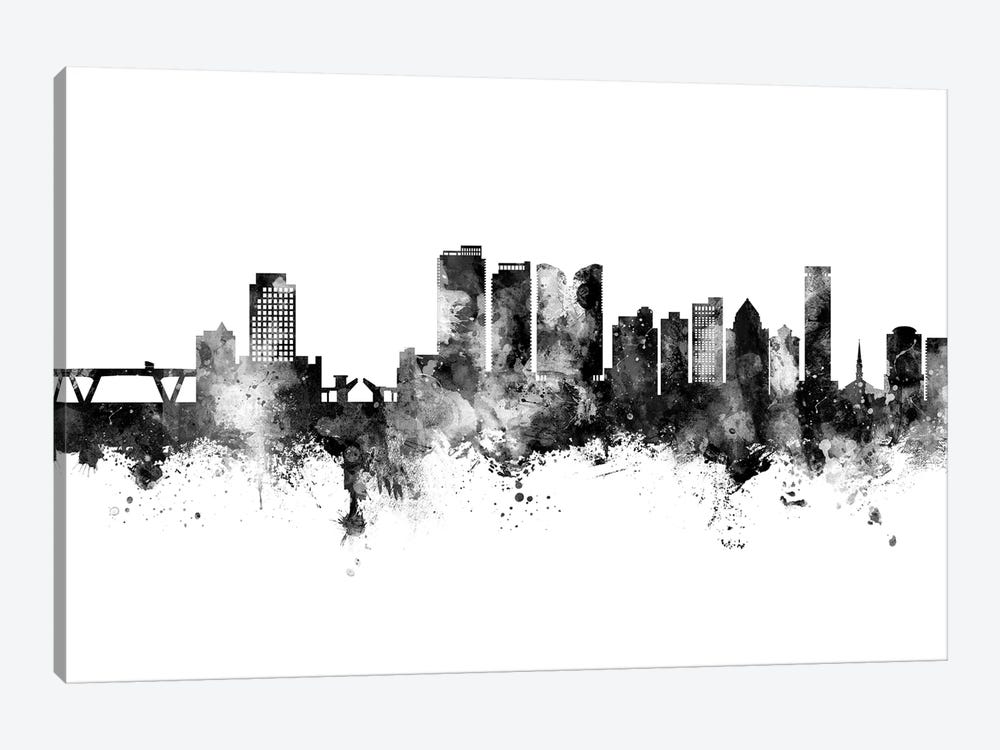 Fort Lauderdale Florida Skyline Black And White by Michael Tompsett 1-piece Canvas Artwork