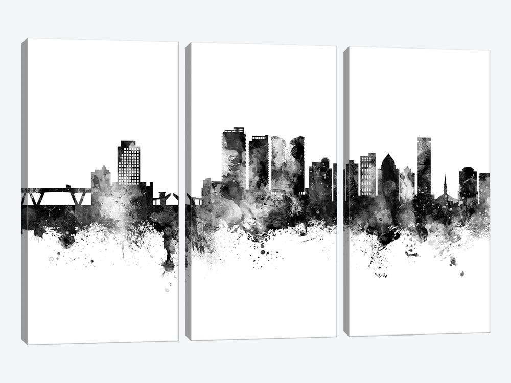 Fort Lauderdale Florida Skyline Black And White by Michael Tompsett 3-piece Canvas Artwork