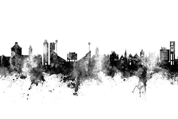 Kansas: Lawrence Kansas Skyline Black And White by Michael Tompsett