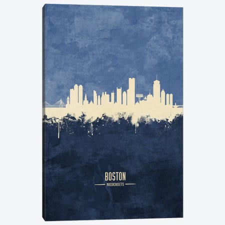 Boston Massachusetts Skyline Navy Canvas Print #MTO2482} by Michael Tompsett Canvas Artwork