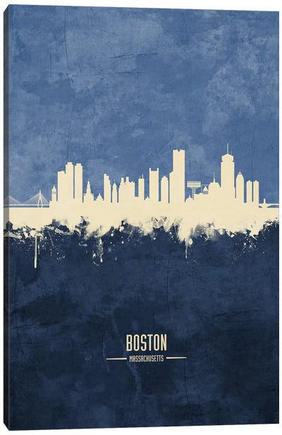 Boston Massachusetts Skyline Navy Canvas Art Print - Boston Art