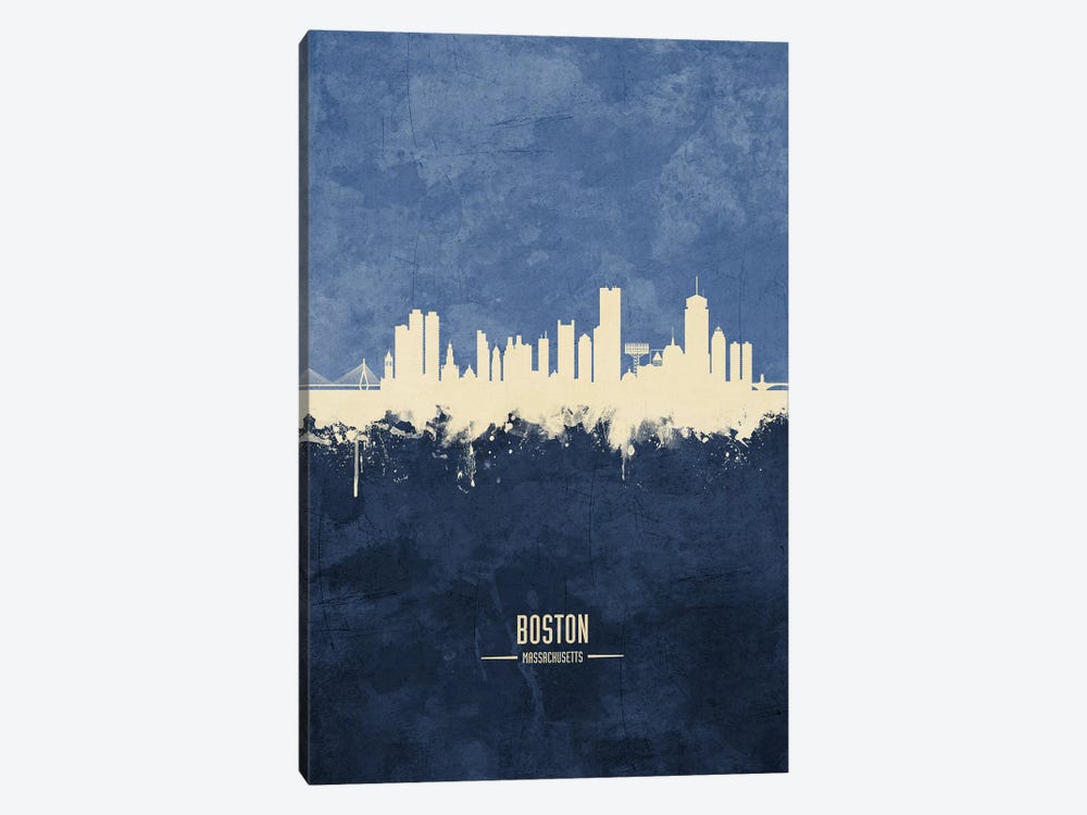 Boston Massachusetts Skyline Navy by Michael Tompsett 1-piece Canvas Art