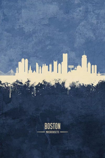 Boston: Navy Boston Massachusetts Skyline by Michael Tompsett