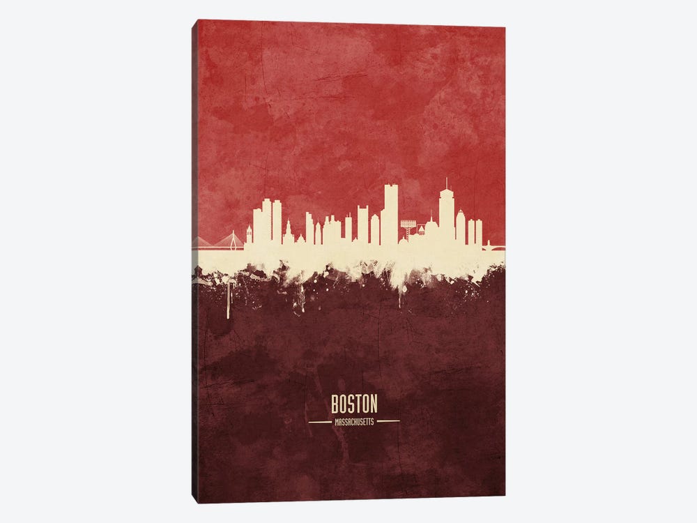 Boston Massachusetts Skyline Burgandy by Michael Tompsett 1-piece Canvas Artwork