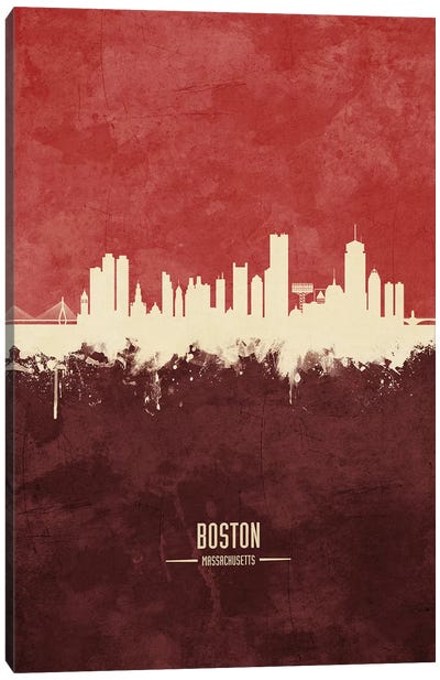 Boston Massachusetts Skyline Burgandy Canvas Art Print - Boston Skylines