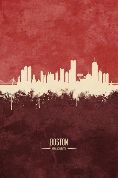 Boston: Boston Massachusetts Skyline Burgandy by Michael Tompsett