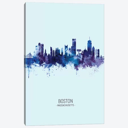 Boston Massachusetts Skyline Portrait Dark Blue Canvas Print #MTO2487} by Michael Tompsett Canvas Print