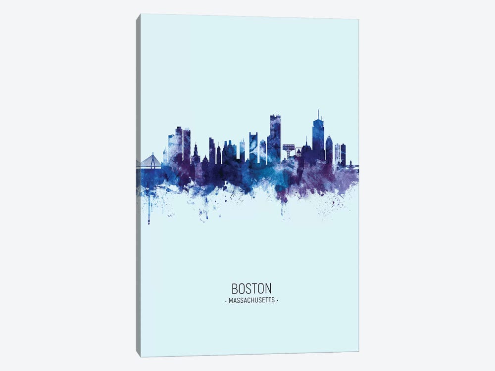 Boston Massachusetts Skyline Portrait Dark Blue by Michael Tompsett 1-piece Canvas Print