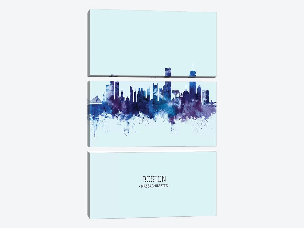 Boston Massachusetts Skyline Portrait Dark Blue by Michael Tompsett 3-piece Art Print