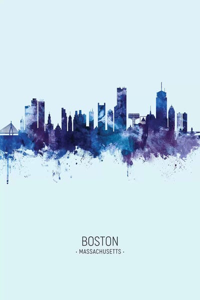 Portrait Dark Blue Boston Massachusetts Skyline