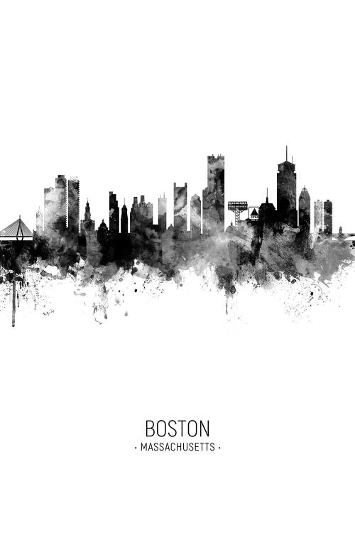 Boston Massachusetts Skyline Portrait Black And White