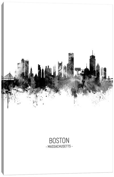 Boston Massachusetts Skyline Portrait Black And White Canvas Art Print - Boston Art