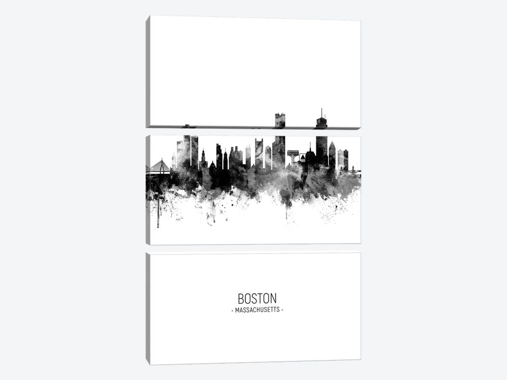 Boston Massachusetts Skyline Portrait Black And White by Michael Tompsett 3-piece Canvas Print