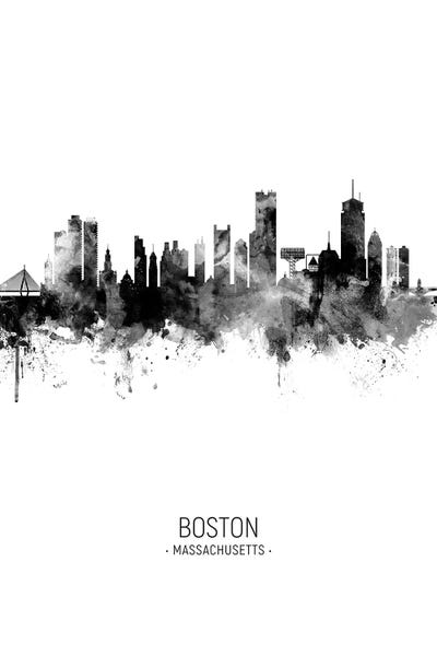 Black & White Digital Art: Portrait Black And White Boston Massachusetts Skyline by Michael Tompsett