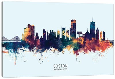 Boston Massachusetts Skyline Blue Orange Canvas Art Print - Boston Art