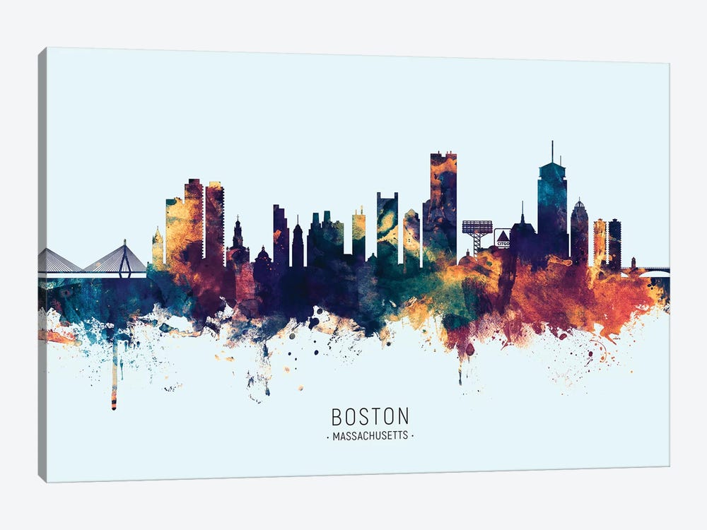 Boston Massachusetts Skyline Blue Orange by Michael Tompsett 1-piece Canvas Wall Art