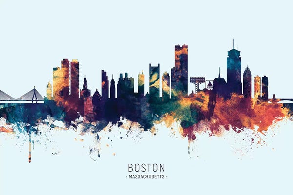 Michael Tompsett: Blue Orange Boston Massachusetts Skyline by Michael Tompsett