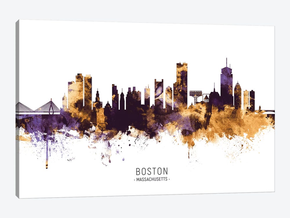 Boston Massachusetts Skyline Purple Gold by Michael Tompsett 1-piece Canvas Print