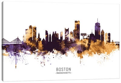 Boston Massachusetts Skyline Purple Gold Canvas Art Print - Boston Art